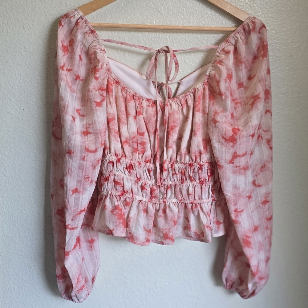 Dizzy Lizzy Low Cut Tie Front/Back Elastic Shoulder/Waist Tie-Dye Blouse Juniors - Picture 4 of 4